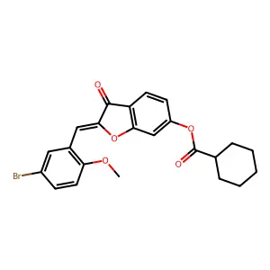 (2Z)-2-(5-bromo-2-methoxybenzylidene)-3-oxo-2,3-dihydro-1-benzofuran-6-yl cyclohexanecarboxylate structure