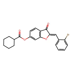 (2Z)-2-(2-bromobenzylidene)-3-oxo-2,3-dihydro-1-benzofuran-6-yl cyclohexanecarboxylate structure