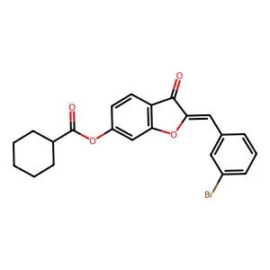 (2Z)-2-(3-bromobenzylidene)-3-oxo-2,3-dihydro-1-benzofuran-6-yl cyclohexanecarboxylate structure