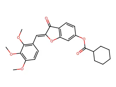(Z)-3-oxo-2-(2,3,4-trimethoxybenzylidene)-2,3-dihydrobenzofuran-6-yl cyclohexanecarboxylate structure