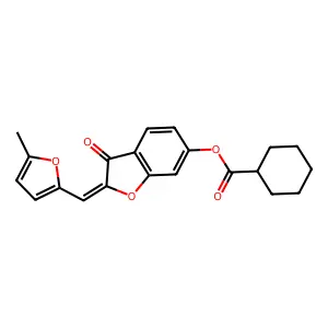 (Z)-2-((5-methylfuran-2-yl)methylene)-3-oxo-2,3-dihydrobenzofuran-6-yl cyclohexanecarboxylate structure