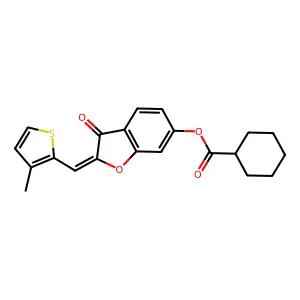 (Z)-2-((3-methylthiophen-2-yl)methylene)-3-oxo-2,3-dihydrobenzofuran-6-yl cyclohexanecarboxylate structure