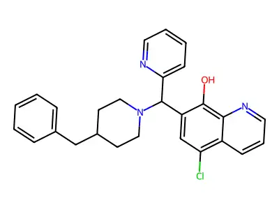 7-[(4-Benzylpiperidin-1-yl)(pyridin-2-yl)methyl]-5-chloroquinolin-8-ol structure