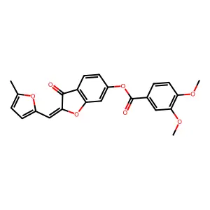 (Z)-2-((5-methylfuran-2-yl)methylene)-3-oxo-2,3-dihydrobenzofuran-6-yl 3,4-dimethoxybenzoate structure