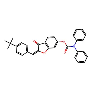 (2Z)-2-(4-tert-butylbenzylidene)-3-oxo-2,3-dihydro-1-benzofuran-6-yl diphenylcarbamate structure