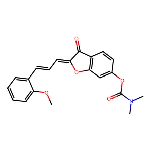 (Z)-2-((E)-3-(2-methoxyphenyl)allylidene)-3-oxo-2,3-dihydrobenzofuran-6-yl dimethylcarbamate structure