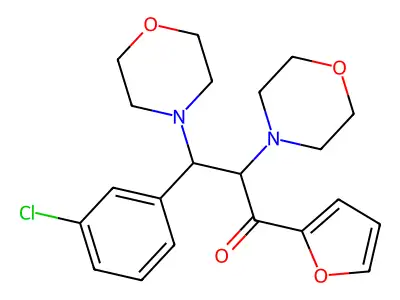 3-(3-Chlorophenyl)-1-(furan-2-yl)-2,3-dimorpholinopropan-1-one structure