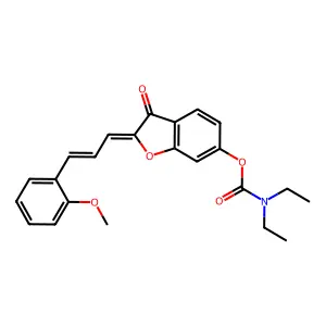 (Z)-2-((E)-3-(2-methoxyphenyl)allylidene)-3-oxo-2,3-dihydrobenzofuran-6-yl diethylcarbamate structure
