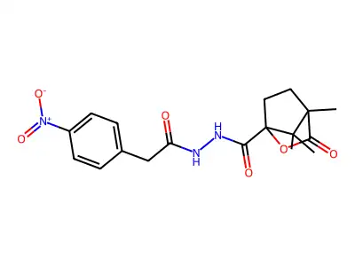 1,7,7-trimethyl-N'-[2-(4-nitrophenyl)acetyl]-2-oxo-3-oxabicyclo[2.2.1]heptane-4-carbohydrazide structure