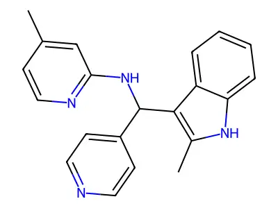 4-methyl-N-[(2-methyl-1H-indol-3-yl)(pyridin-4-yl)methyl]pyridin-2-amine structure