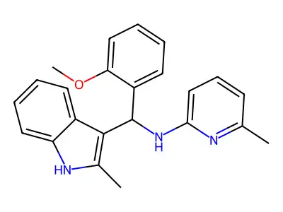 N-[(2-methoxyphenyl)(2-methyl-1H-indol-3-yl)methyl]-6-methylpyridin-2-amine structure