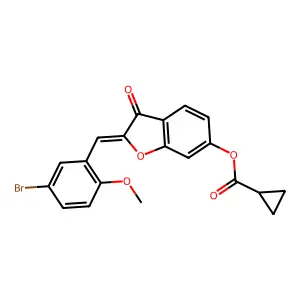 (Z)-2-(5-bromo-2-methoxybenzylidene)-3-oxo-2,3-dihydrobenzofuran-6-yl cyclopropanecarboxylate structure