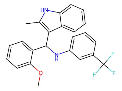 N-((2-Methoxyphenyl)(2-methyl-1H-indol-3-yl)methyl)-3-(trifluoromethyl)aniline structure