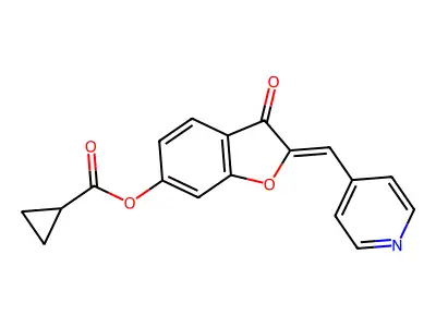 (Z)-3-oxo-2-(pyridin-4-ylmethylene)-2,3-dihydrobenzofuran-6-yl cyclopropanecarboxylate structure