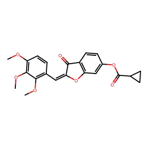(Z)-3-oxo-2-(2,3,4-trimethoxybenzylidene)-2,3-dihydrobenzofuran-6-yl cyclopropanecarboxylate structure
