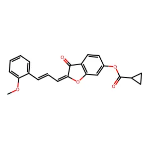 (Z)-2-((E)-3-(2-methoxyphenyl)allylidene)-3-oxo-2,3-dihydrobenzofuran-6-yl cyclopropanecarboxylate structure