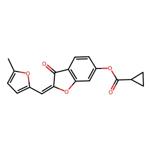 (Z)-2-((5-methylfuran-2-yl)methylene)-3-oxo-2,3-dihydrobenzofuran-6-yl cyclopropanecarboxylate structure