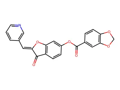 (Z)-3-oxo-2-(pyridin-3-ylmethylene)-2,3-dihydrobenzofuran-6-yl benzo[d][1,3]dioxole-5-carboxylate structure