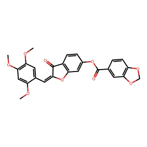 (Z)-3-oxo-2-(2,4,5-trimethoxybenzylidene)-2,3-dihydrobenzofuran-6-yl benzo[d][1,3]dioxole-5-carboxylate structure