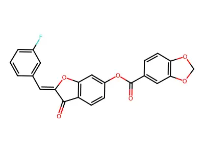 2-(3-fluorobenzylidene)-3-oxo-2,3-dihydro-1-benzofuran-6-yl 1,3-benzodioxole-5-carboxylate structure