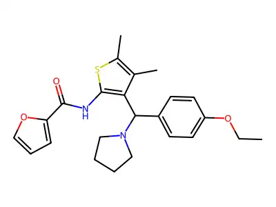 N-{3-[(4-ethoxyphenyl)(pyrrolidin-1-yl)methyl]-4,5-dimethylthiophen-2-yl}furan-2-carboxamide structure