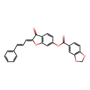 3-oxo-2-[(Z,2E)-3-phenyl-2-propenylidene]-1-benzofuran-6(3H)-yl 1,3-benzodioxole-5-carboxylate structure