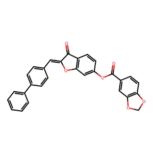 (2Z)-2-(biphenyl-4-ylmethylidene)-3-oxo-2,3-dihydro-1-benzofuran-6-yl 1,3-benzodioxole-5-carboxylate structure