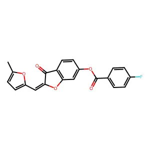 (Z)-2-((5-methylfuran-2-yl)methylene)-3-oxo-2,3-dihydrobenzofuran-6-yl 4-fluorobenzoate structure