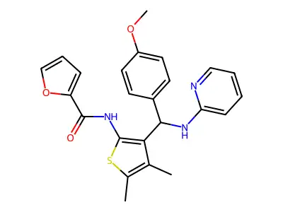 N-(3-((4-methoxyphenyl)(pyridin-2-ylamino)methyl)-4,5-dimethylthiophen-2-yl)furan-2-carboxamide structure
