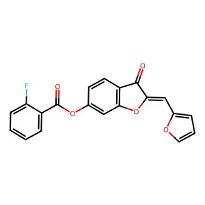 (Z)-2-(furan-2-ylmethylene)-3-oxo-2,3-dihydrobenzofuran-6-yl 2-fluorobenzoate structure