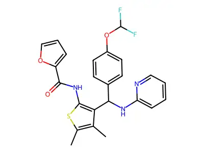 N-(3-{[4-(difluoromethoxy)phenyl][(pyridin-2-yl)amino]methyl}-4,5-dimethylthiophen-2-yl)furan-2-carboxamide structure