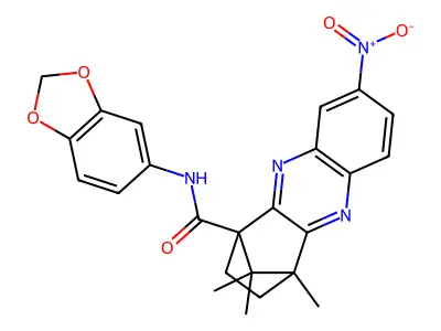 N-1,3-Benzodioxol-5-yl-3,4-dihydro-4,11,11-trimethyl-8-nitro-1,4-methanophenazine-1(2H)-carboxamide structure