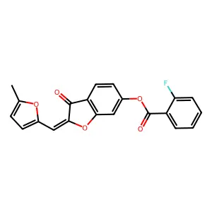 (Z)-2-((5-methylfuran-2-yl)methylene)-3-oxo-2,3-dihydrobenzofuran-6-yl 2-fluorobenzoate structure