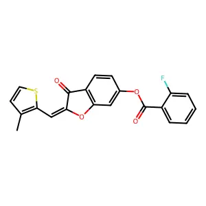 (Z)-2-((3-methylthiophen-2-yl)methylene)-3-oxo-2,3-dihydrobenzofuran-6-yl 2-fluorobenzoate structure