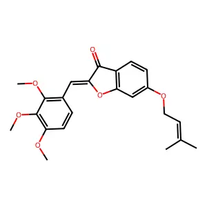 (Z)-6-((3-methylbut-2-en-1-yl)oxy)-2-(2,3,4-trimethoxybenzylidene)benzofuran-3(2H)-one structure