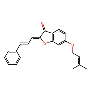 2-((2E)-3-phenylprop-2-enylidene)-6-(3-methylbut-2-enyloxy)benzo[b]furan-3-one structure