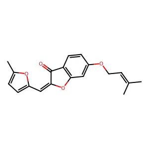 (Z)-6-((3-methylbut-2-en-1-yl)oxy)-2-((5-methylfuran-2-yl)methylene)benzofuran-3(2H)-one structure