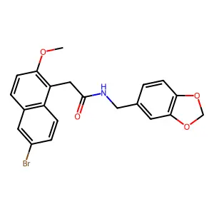 N-(1,3-benzodioxol-5-ylmethyl)-2-(6-bromo-2-methoxynaphthalen-1-yl)acetamide structure