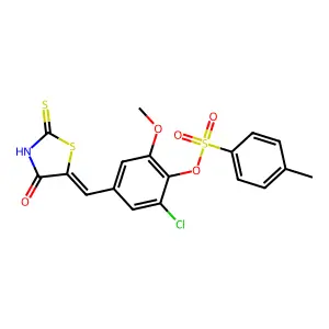 [2-chloro-6-methoxy-4-[(E)-(4-oxo-2-sulfanylidene-1,3-thiazolidin-5-ylidene)methyl]phenyl] 4-methylbenzenesulfonate structure