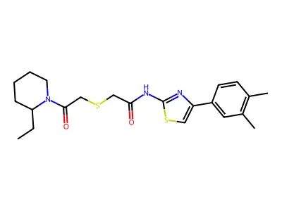 N-[4-(3,4-Dimethylphenyl)-1,3-thiazol-2-yl]-2-{[2-(2-ethylpiperidin-1-yl)-2-oxoethyl]sulfanyl}acetamide structure