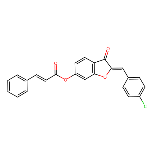 (2Z)-2-(4-chlorobenzylidene)-3-oxo-2,3-dihydro-1-benzofuran-6-yl (2E)-3-phenylprop-2-enoate structure