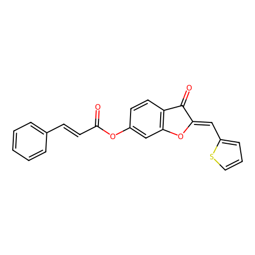 (2Z)-3-oxo-2-(thiophen-2-ylmethylidene)-2,3-dihydro-1-benzofuran-6-yl (2E)-3-phenylprop-2-enoate structure