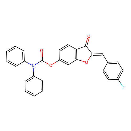(2Z)-2-(4-fluorobenzylidene)-3-oxo-2,3-dihydro-1-benzofuran-6-yl diphenylcarbamate structure