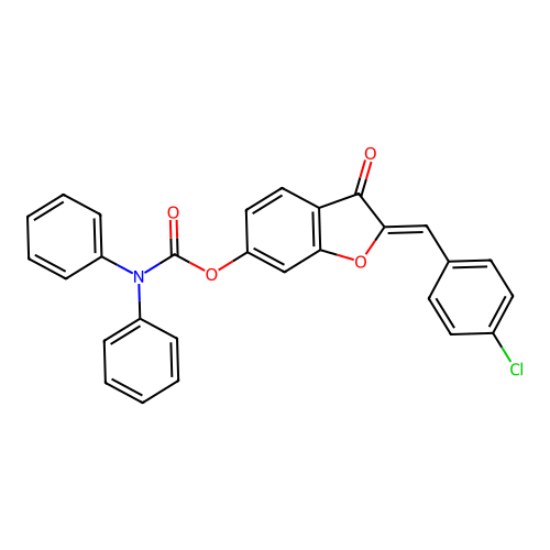 (2Z)-2-(4-chlorobenzylidene)-3-oxo-2,3-dihydro-1-benzofuran-6-yl diphenylcarbamate structure