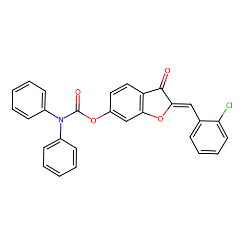 (2Z)-2-(2-chlorobenzylidene)-3-oxo-2,3-dihydro-1-benzofuran-6-yl diphenylcarbamate structure