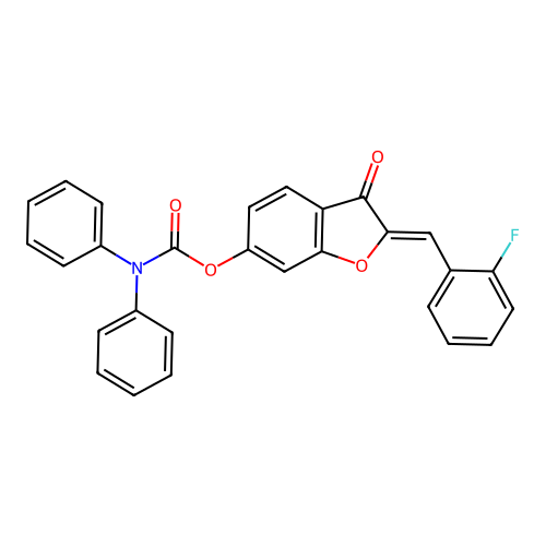 (2Z)-2-(2-fluorobenzylidene)-3-oxo-2,3-dihydro-1-benzofuran-6-yl diphenylcarbamate structure