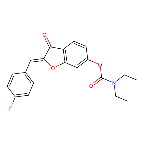 (Z)-2-(4-fluorobenzylidene)-3-oxo-2,3-dihydrobenzofuran-6-yl diethylcarbamate structure