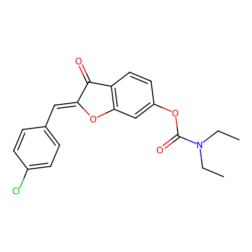 (Z)-2-(4-chlorobenzylidene)-3-oxo-2,3-dihydrobenzofuran-6-yl diethylcarbamate structure