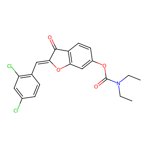 (2Z)-2-(2,4-dichlorobenzylidene)-3-oxo-2,3-dihydro-1-benzofuran-6-yl diethylcarbamate structure