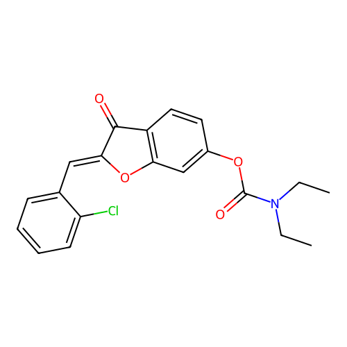 (Z)-2-(2-chlorobenzylidene)-3-oxo-2,3-dihydrobenzofuran-6-yl diethylcarbamate structure